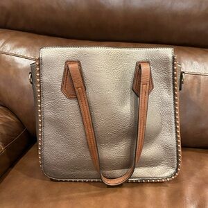 Treska Tan and Brown Studded Tote Bag